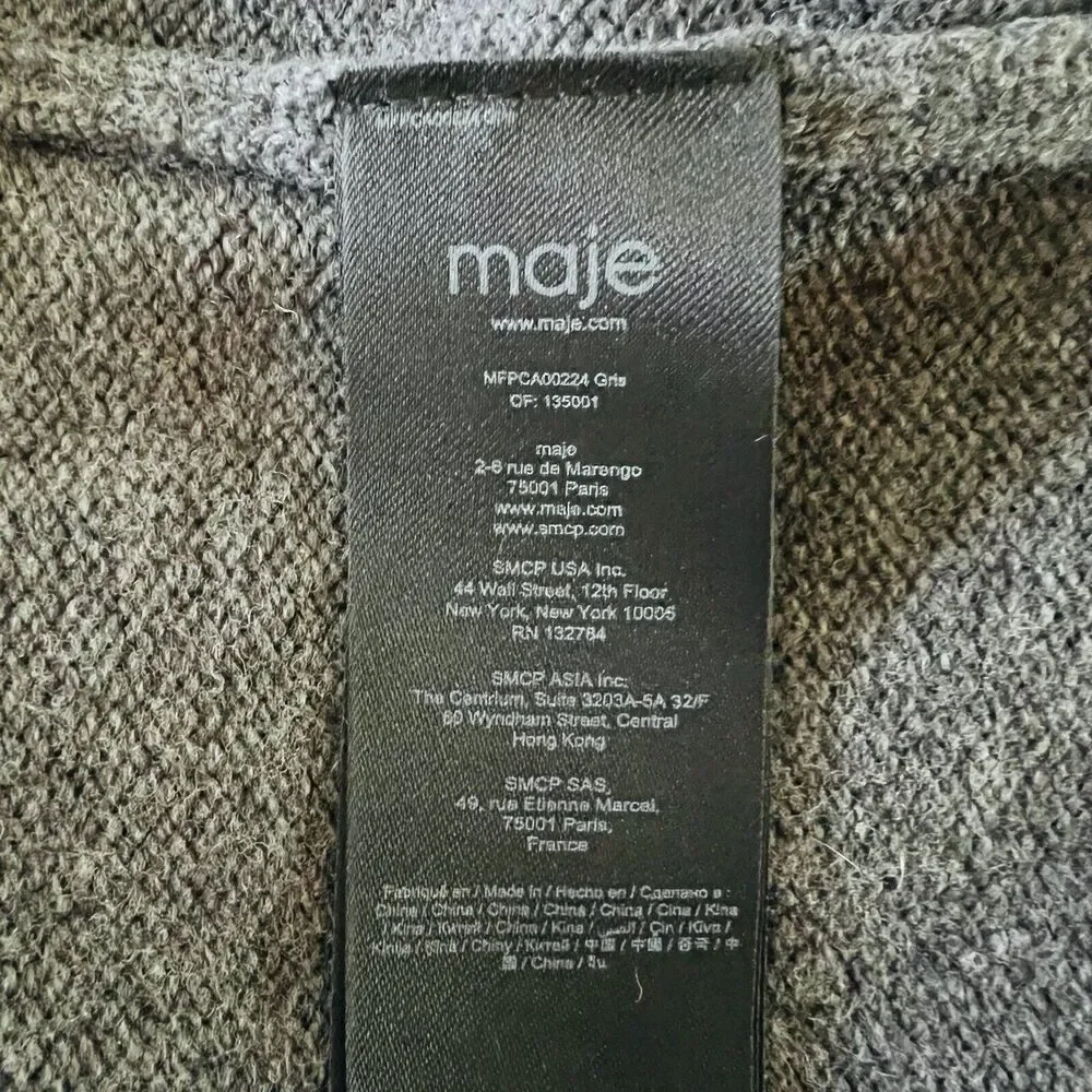 MAJE Charcoal Gray College Cardigan With M Patch - 1 (Small)